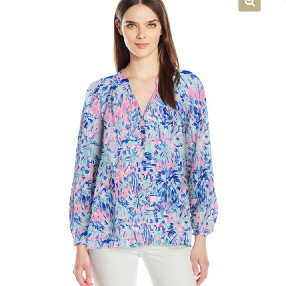 Lilly Pulitzer Blue and Pink Floral Blouse